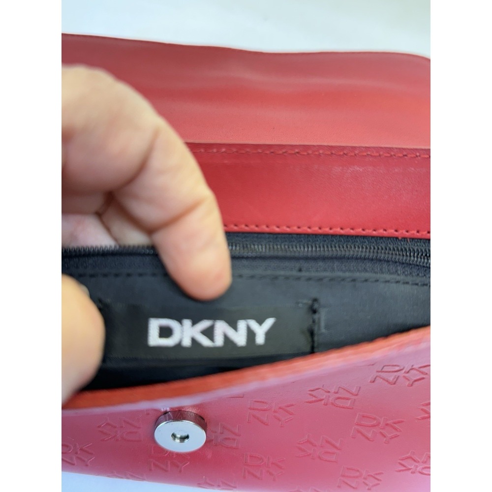 Vtg DKNY Logo Red Leather Small Shoulder Bag Purse Y2K Academia W/ Dust Bag - Picture 6 of 12